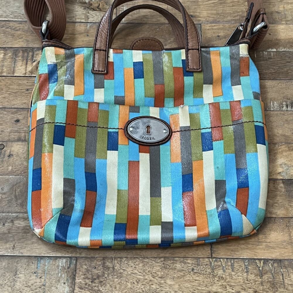 Fossil Key-Per HandBag Crossbody 10.5 in Tall Multi-Colored Geometric Colorblock - Picture 3 of 16
